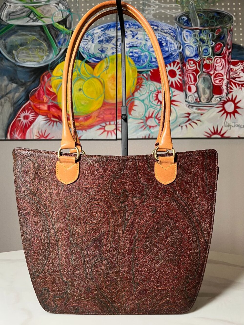 ETRO Milano Arnica Paisley Shoulder Leather Lined Vintage 1997 Like New